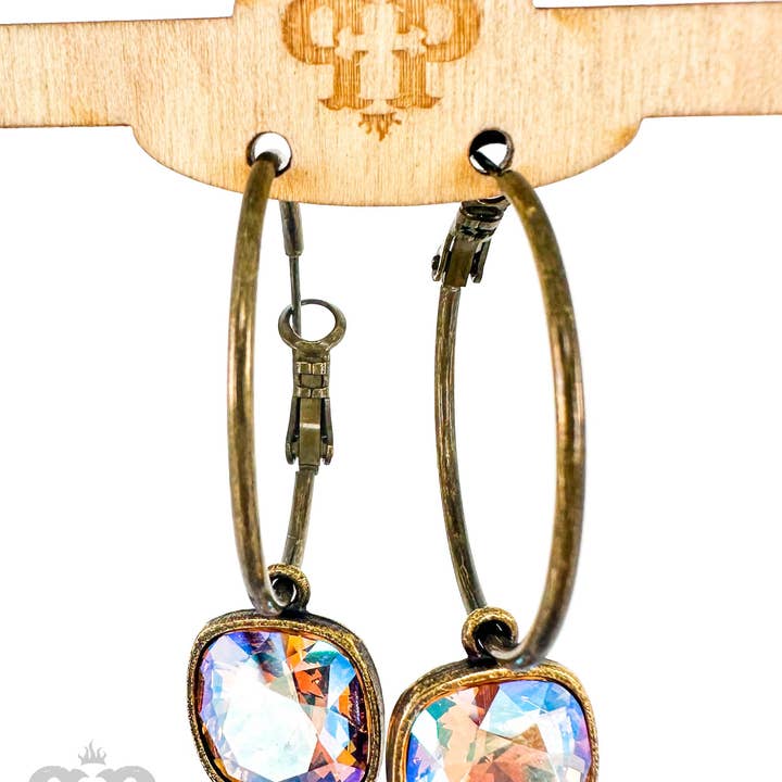 Pink Panache Brands - Wholesale Dangle Earrings - Square Austrian crystal hoop earring, 12mm7