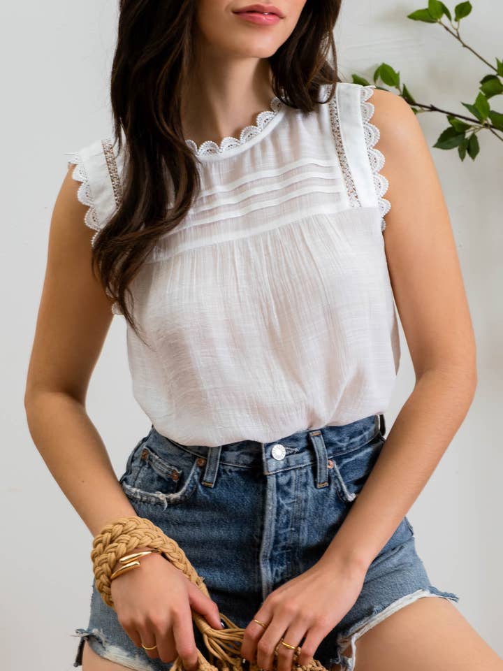 Blu Pepper - Wholesale Blouse - Women's - SLEEVELESS LACE EDGE WOVEN TOP1