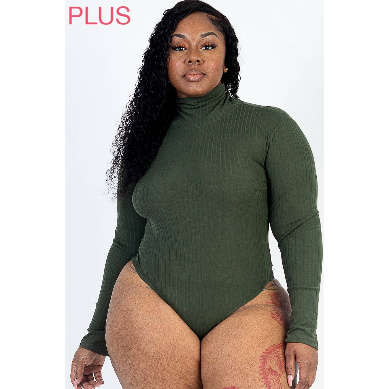 UP CLOTHING - Wholesale Bodysuit - Women's - Plus Size Ribbed Turtle Neck Long Sleeve Bodysuit6
