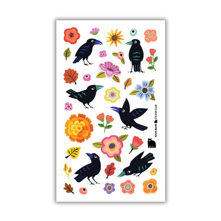 Corbeaux en Fleurs pour la vente par Four Bears Sticker Club