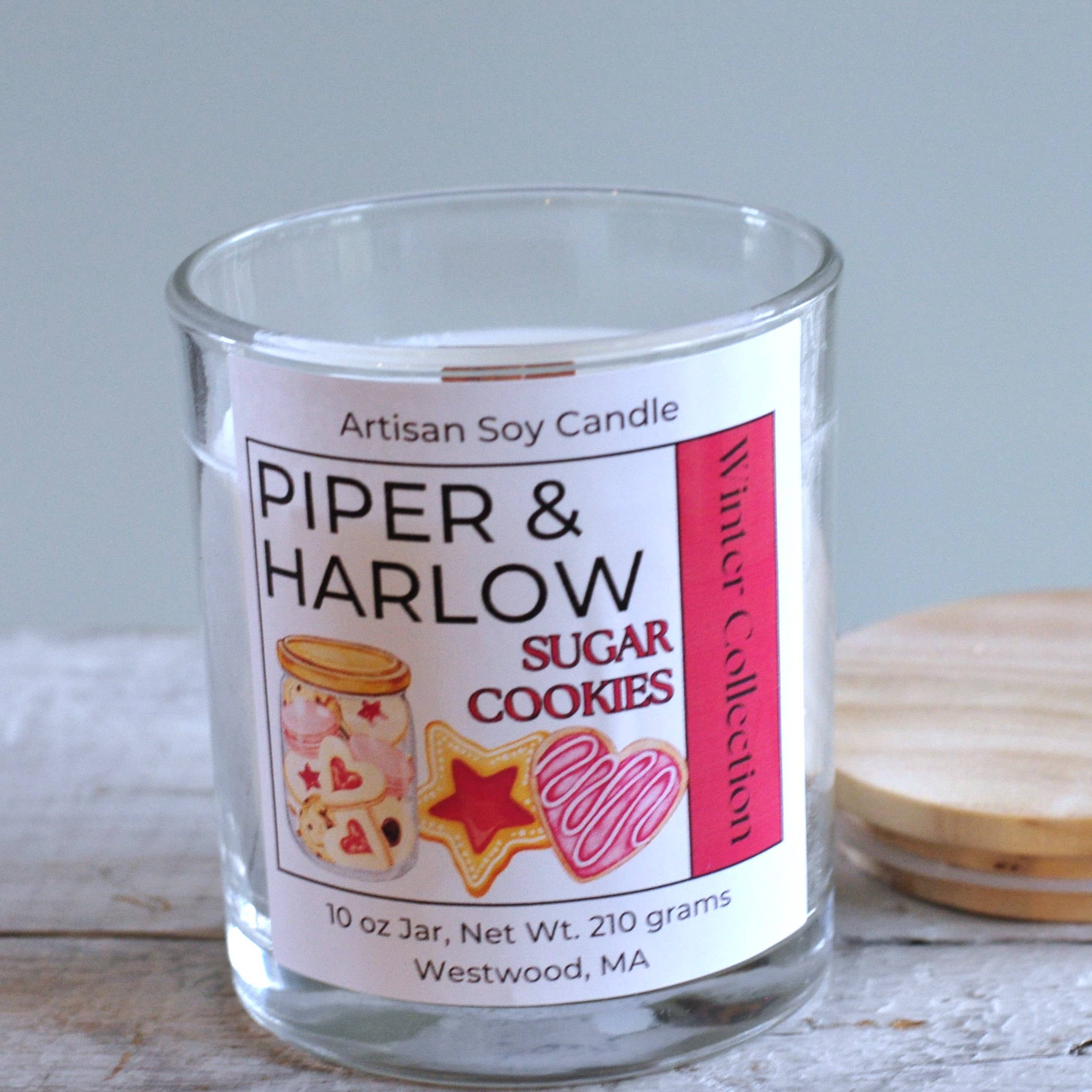 Piper & Harlow Collections - Wholesale Jar/Filled Candle - Sugar Cookie Candle - 10 oz Soy Clear Glass Wooden Lid1