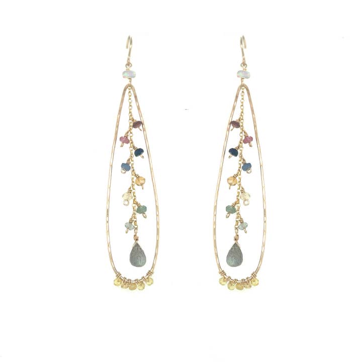 Alpine Wildflower - Long Teardrop Earring w/ Gemstone Drops for wholesale by Vannucci
