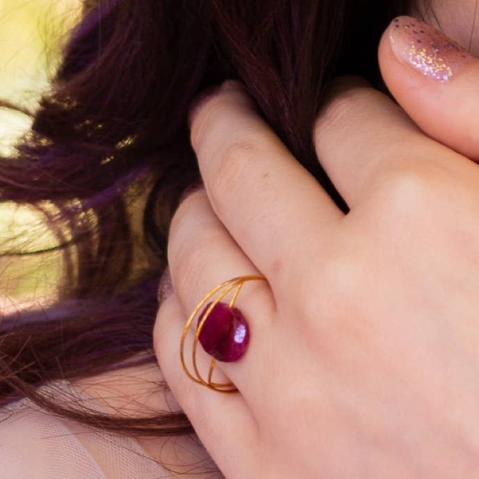 Circle Wrap Ring with Ruby Corundum for wholesale by Melissa McArthur - Jewellery Made in London