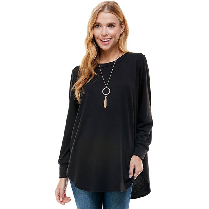 Azules Clothing - Wholesale Tunic - Women's - ATP-2321FT-Women's Oversized Long Sleeve Crew Neck Tunic10