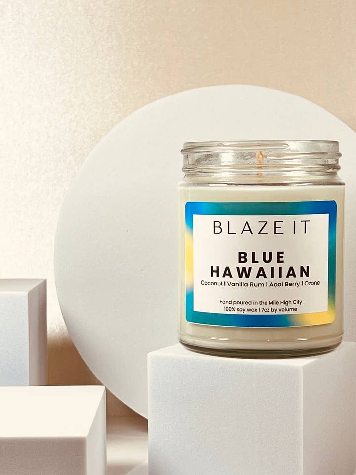 Vela de cera de soja hawaiana azul para venta al por mayor de Blaze It