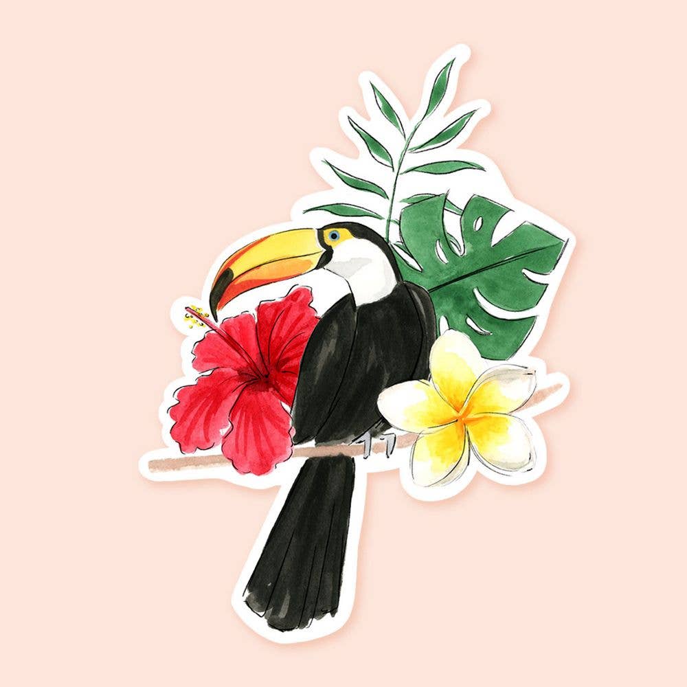 Almeida Illustrations - Vente Autocollant - Autocollant en vinyle Tropical Flower Toucan0