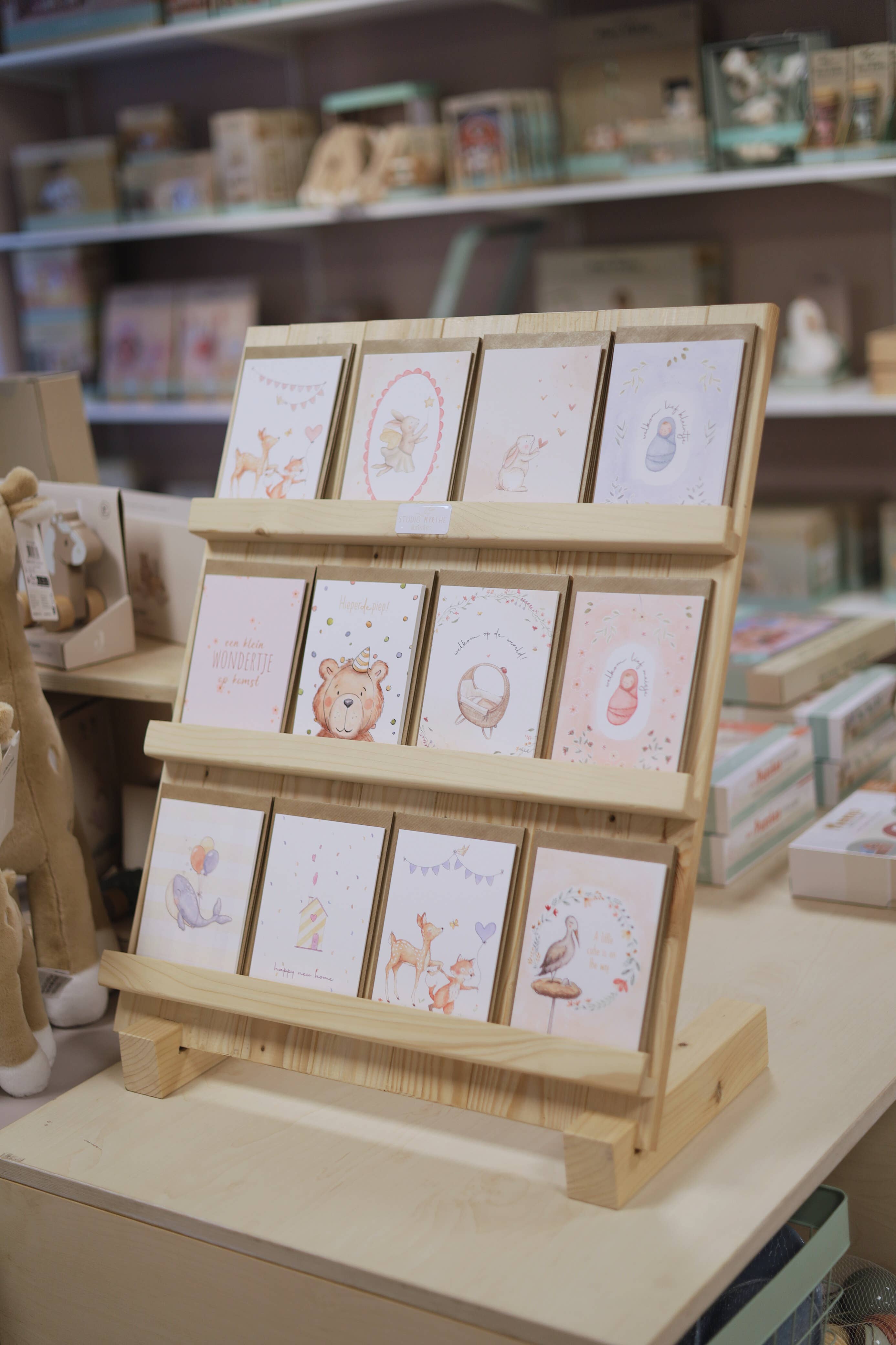 Studio Myrthe - Wholesale Retailer Display Stand/Case - Wooden card rack – handmade from 70% recycled wood.2