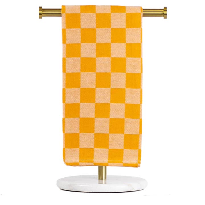 Checkerboard Jacquard Hand Towel White/Orange 20x28 for wholesale by The Royal Standard