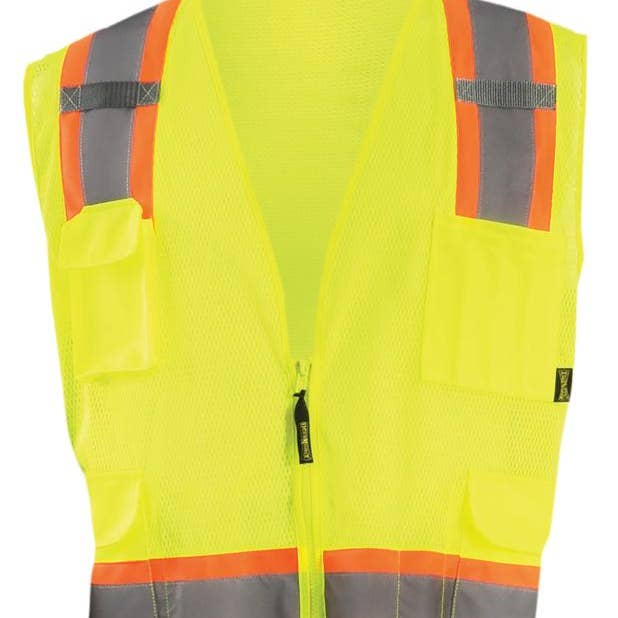 Gilet d'arpenteur en maille bicolore haute visibilité, classe 2 pour la vente par Hyperkewl / Miracool Occunomix