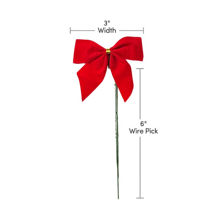 Jacobson - Wholesale Bow - Gift Wrapping - 3"W Mini Red Velvet Ribbon Bows with Barbed Wire Picks1