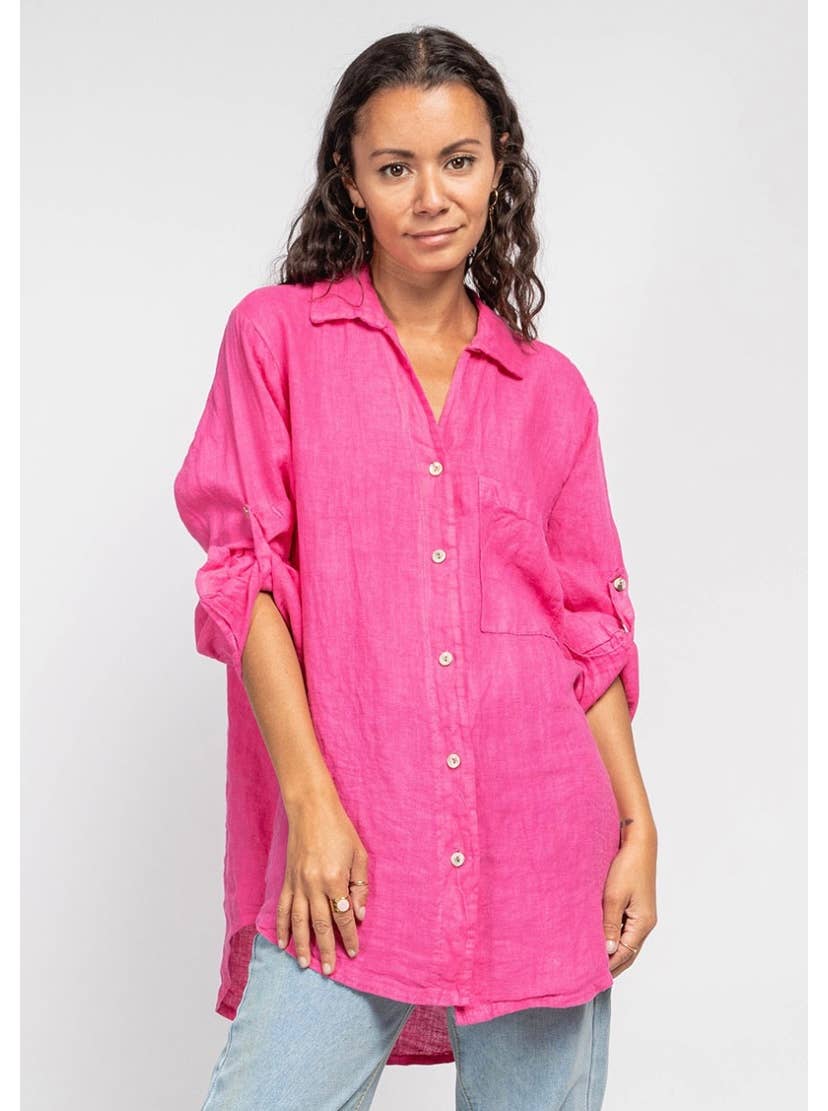 LINEN & COTTON HOUSE - Wholesale Button Down Shirt - Women's - LINEN SHIRT WITH SQUARE POCKET, SPRING SUMMER 7400119