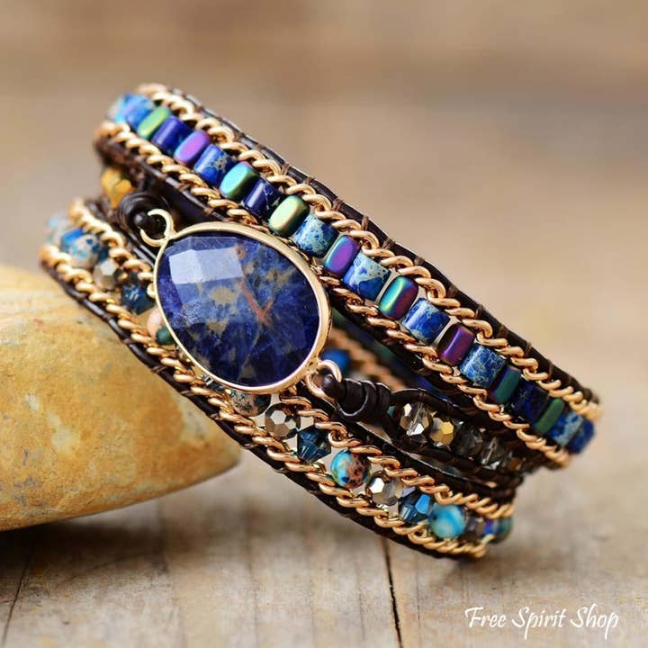 Free Spirit Shop - Wholesale Beaded Bracelet - Sodalite & Jasper Bead Wrap Bracelet