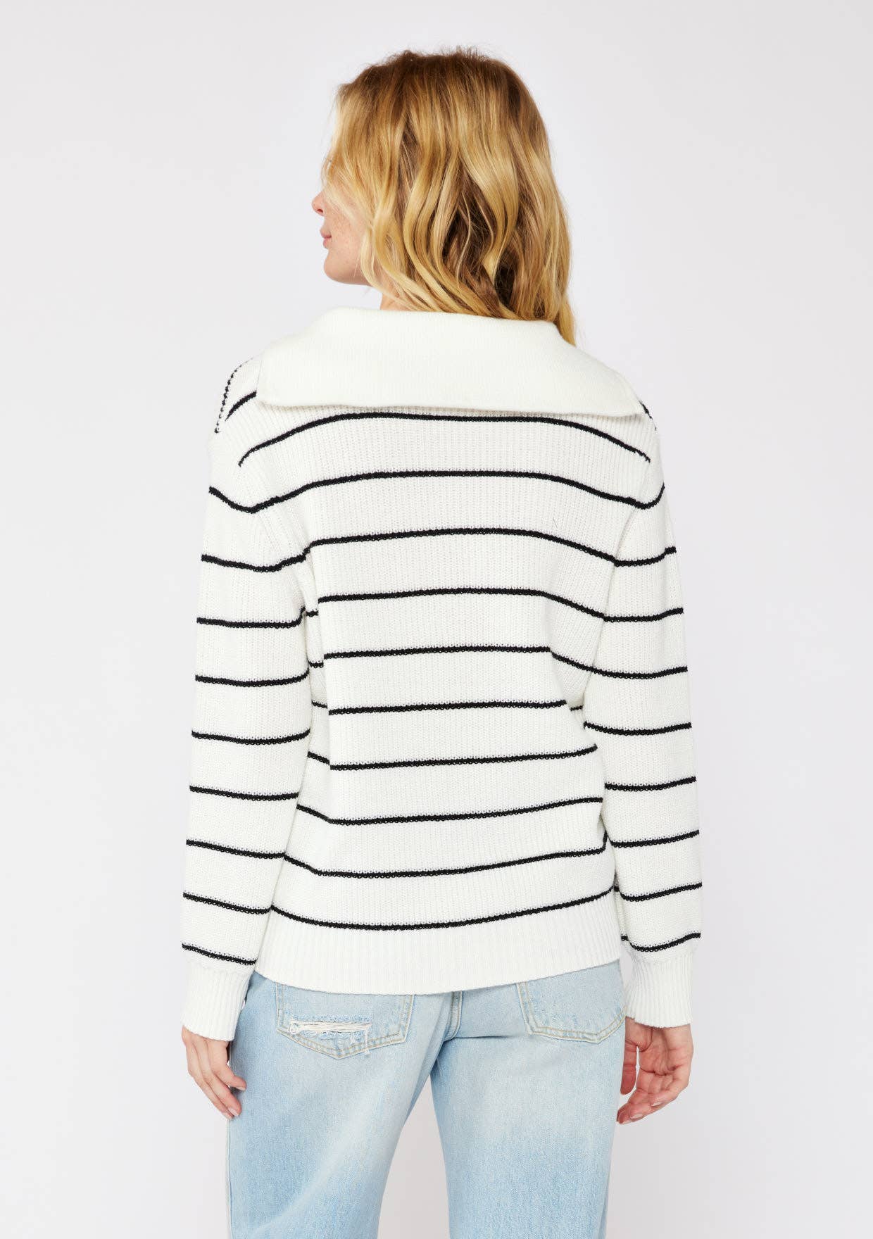 Lovestitch - Wholesale Knit Sweater - Women's - V-Neck Stripe Sweater with Zipper11