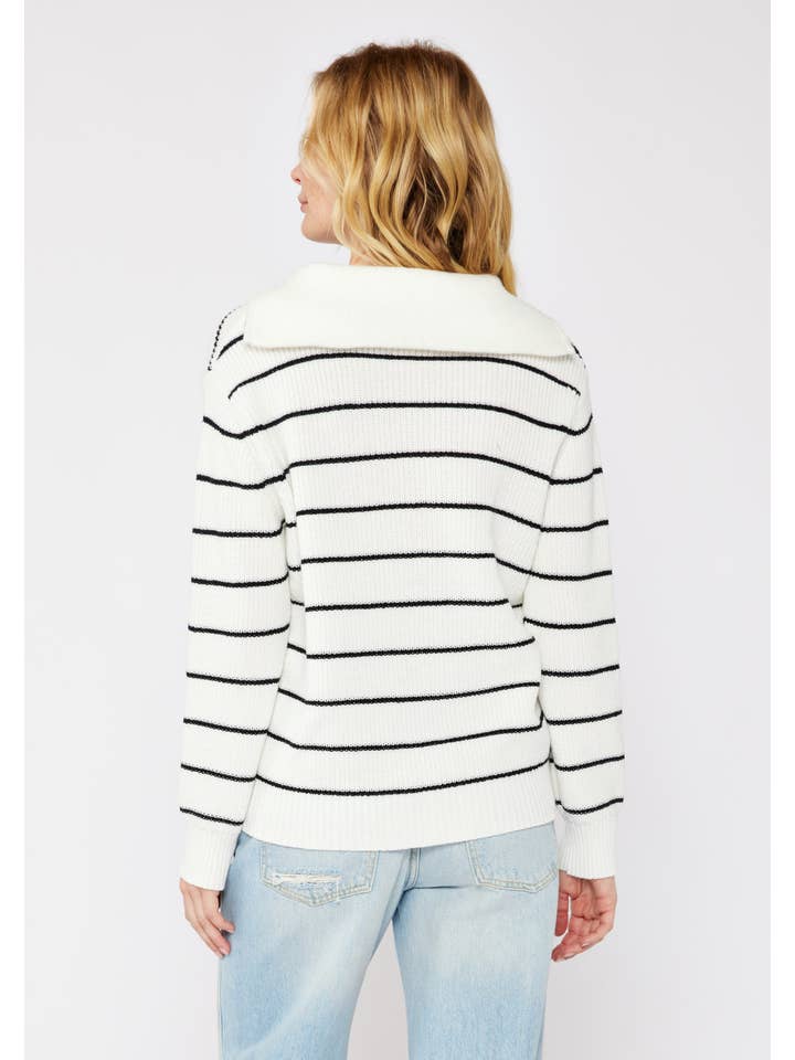 Lovestitch - Wholesale Knit Sweater - Women's - V-Neck Stripe Sweater with Zipper11
