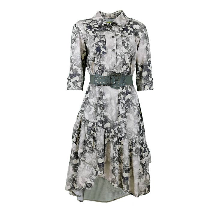 Camouflage-Inspired Print Belted Shirt Dress for wholesale by Lalipop Design