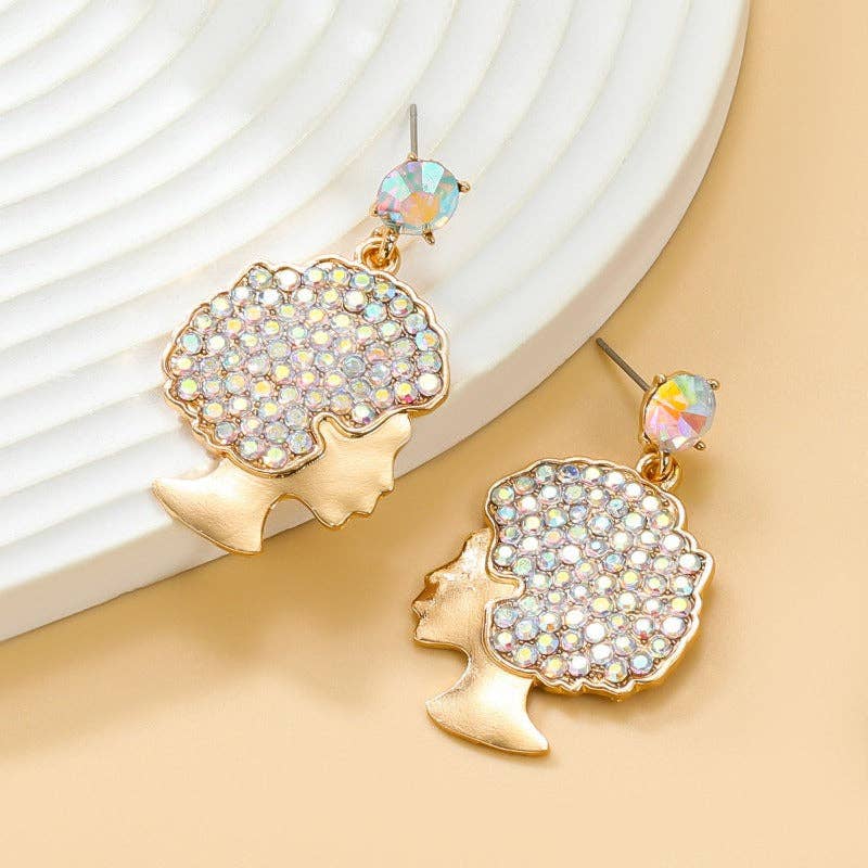 WoodWristCo - Venta al por mayor Pendientes colgantes - Pendientes Afro Curly Hair con diamantes completos8