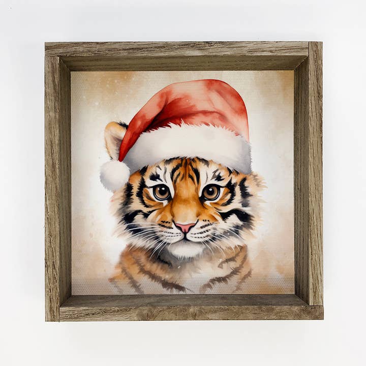 Baby Tiger Santa Hat - Cute Holiday Animal Canvas Art - for wholesale by Hangout Home