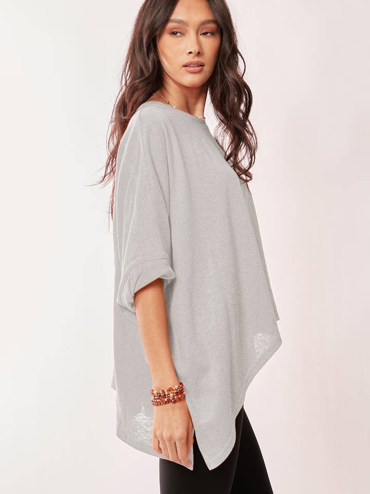 Davi & Dani - Wholesale Lounge Top - Women's - SOLID DROP SHOULDERS BATWING SLEEVE SIDE SLIT TOP9