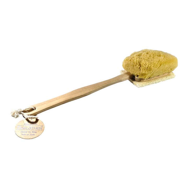 Sponges Direct - Wholesale Bath Pouf/Sponge - Double Sided - Natural Sea Sponge + Loofah Stick
1