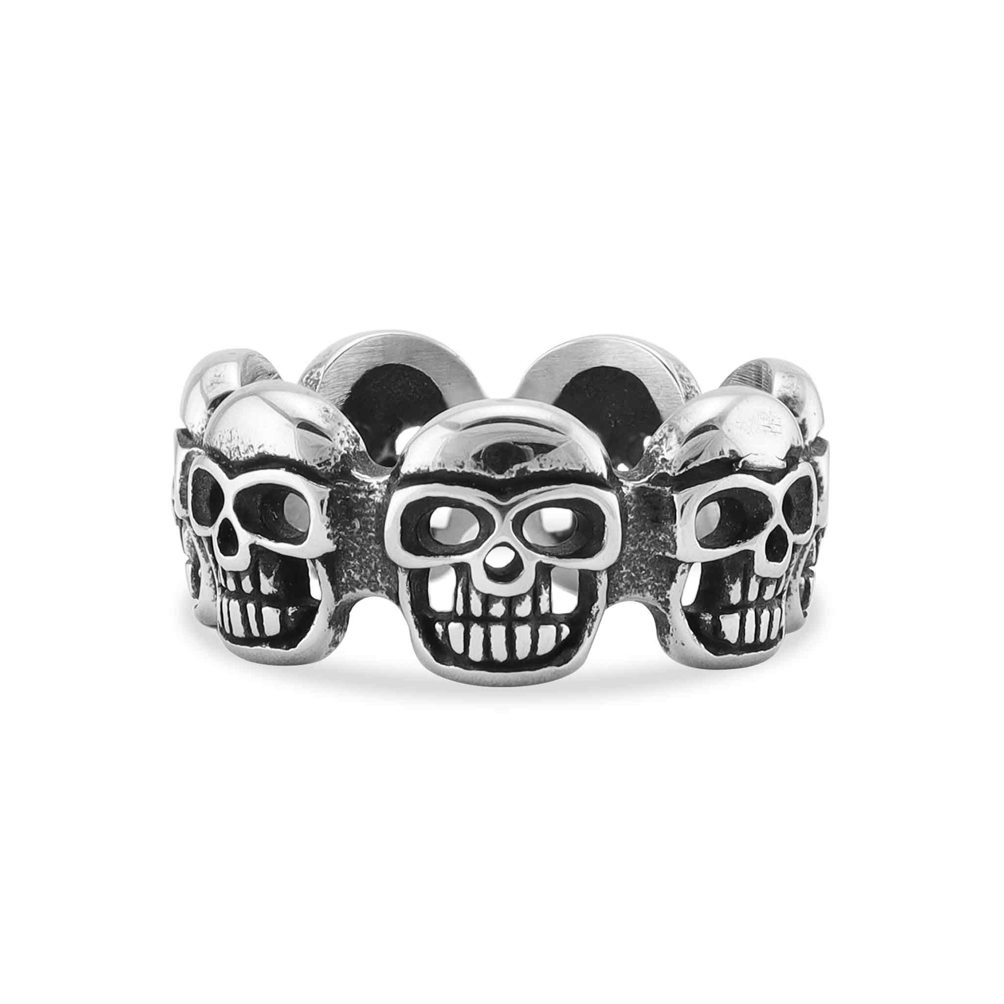 WJW - Wholesale Cocktail/Statement Ring - Stainless Steel Multi Skull Statement Ring