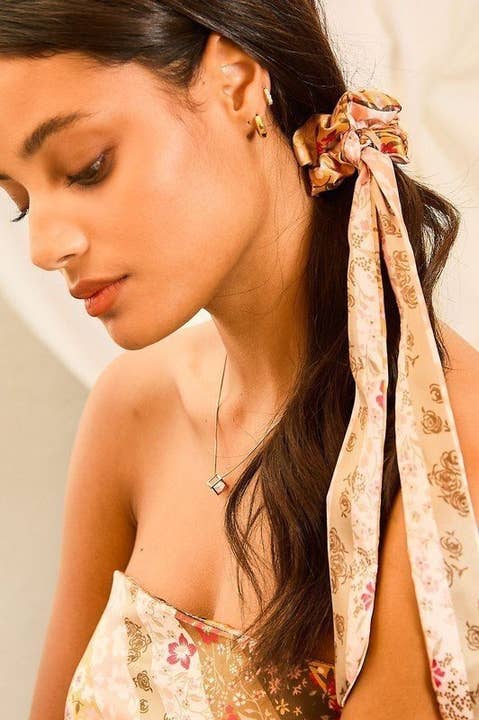 OLIVE MULTI Floral Print Satin Hair Tie for wholesale on Faire4