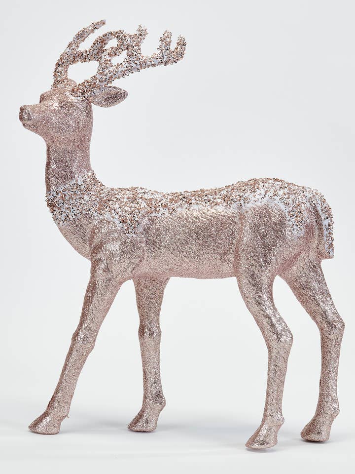 18" Rose Gold Glittered Deer for wholesale by WORTH IMPORTS