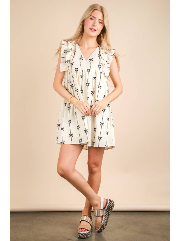 VERY J - Wholesale Dress - Women's - ND31668-Bow Printed Sleeveless Mini Dress9