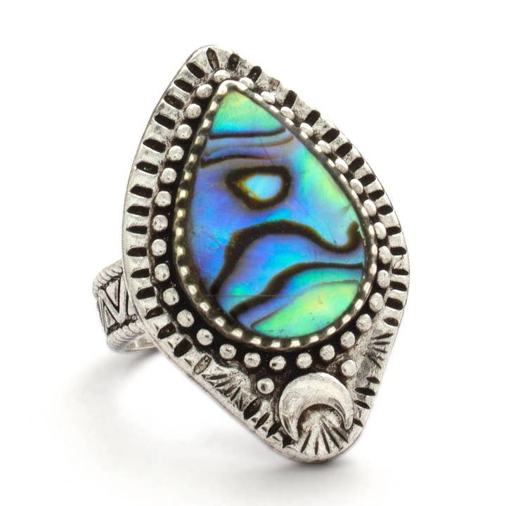 Anel Moonlight com Abalone por atacado de Hiouchi Jewels | Rose & Bolt Grateful Dead Jewelry