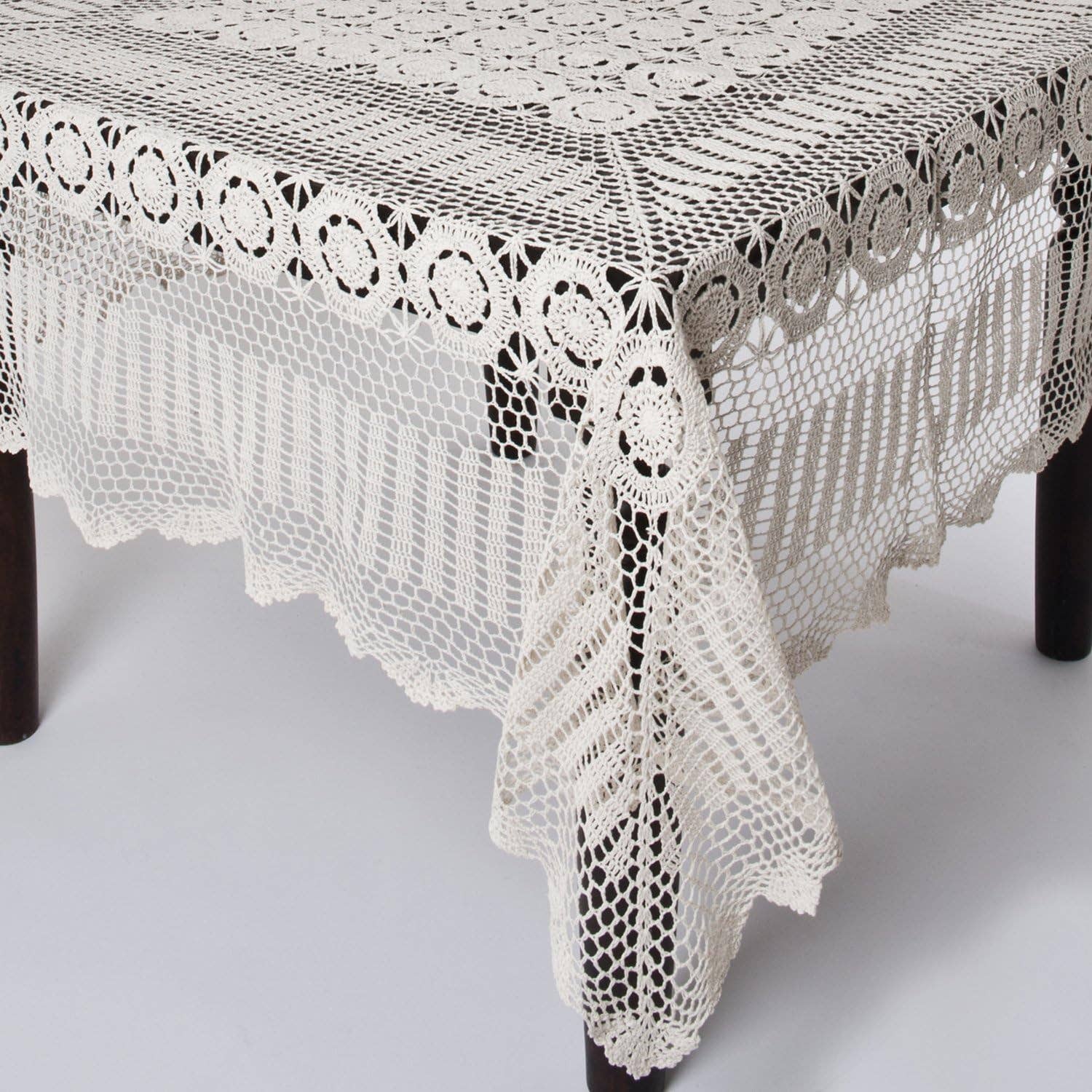 Fennco Styles - Wholesale Tablecloth - Ecru Hand Crocheted Medallion Cotton Tablecloth3