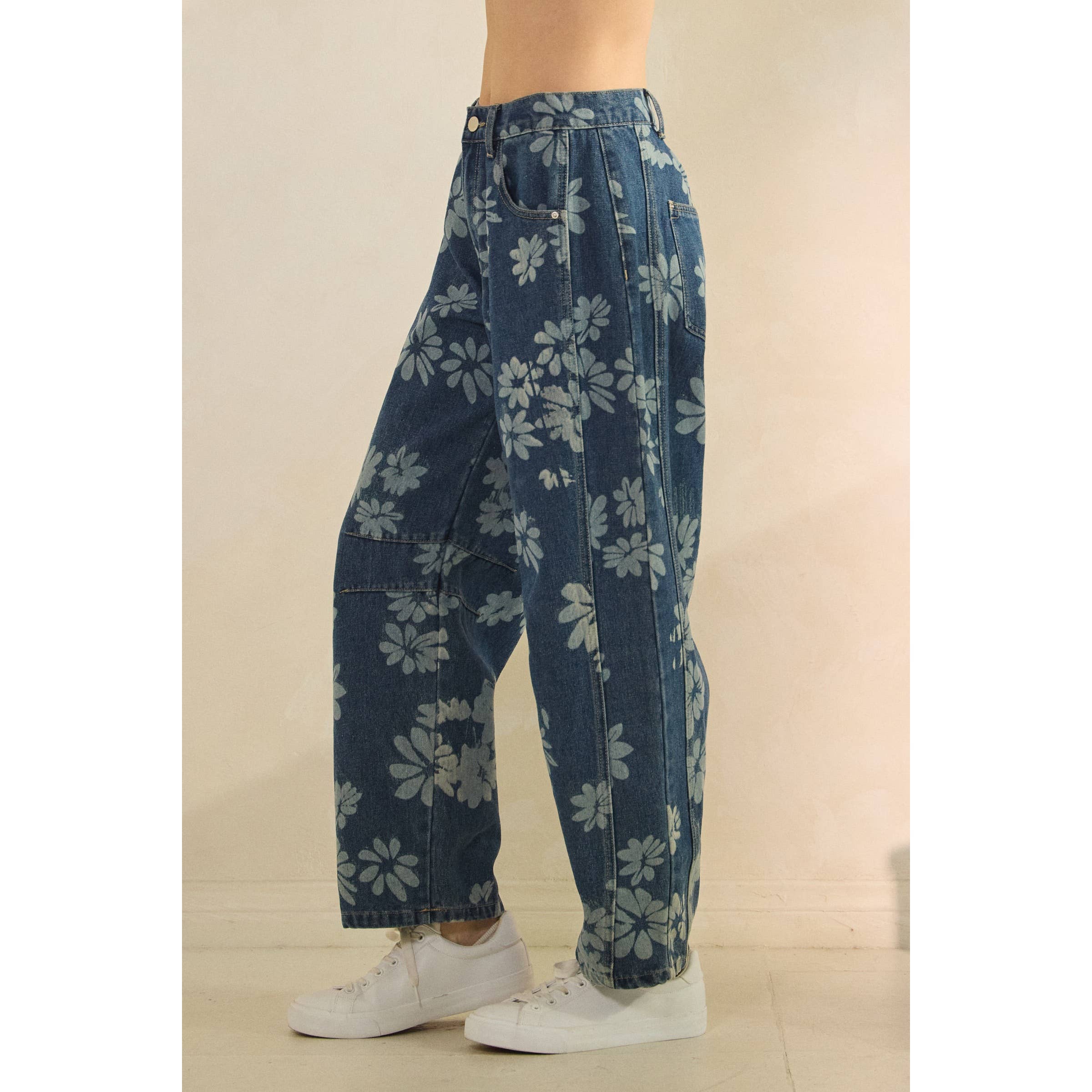 Med Wash Floral Denim Pants for wholesale on Faire1