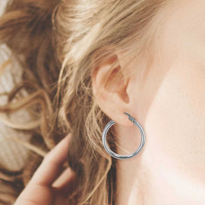 Luxe on Main LLC - Wholesale Hoop Earrings - Sterling Silver 5X25mm Dia Cut Tube Round Hoop Earrings6