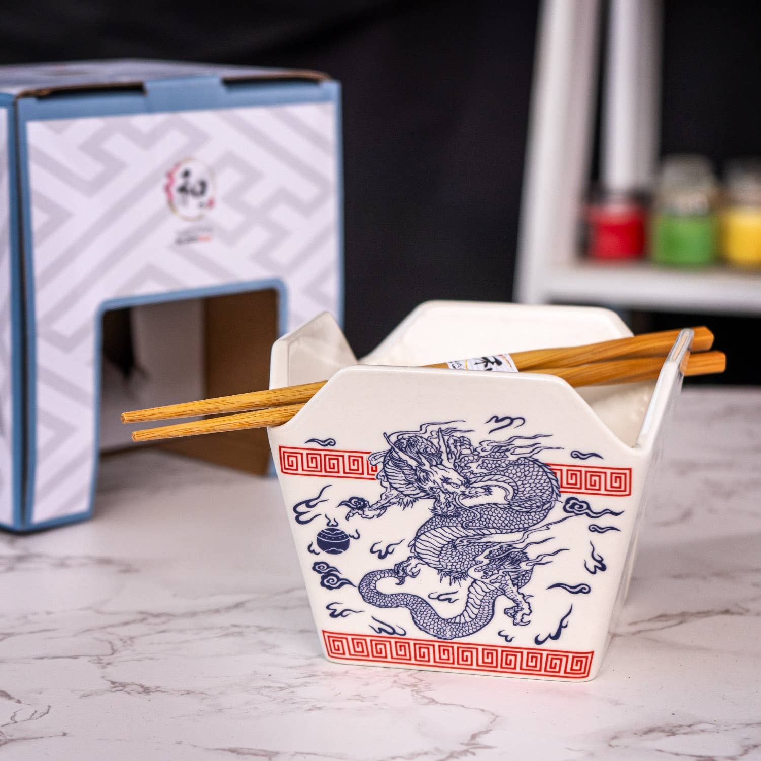 Urban Tokyo - Wholesale Serve Bowl - 16oz 5"W x 4"H Takeout Box Serving Bowl With Chopsticks Dragon (1/24)4