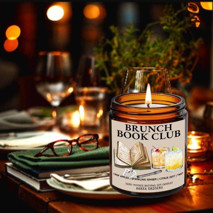 Brunch Book Club Soy Candle – Crisp Apple + Sparkling Ginger + Citrus Zest for wholesale by AARKA ORIGINS