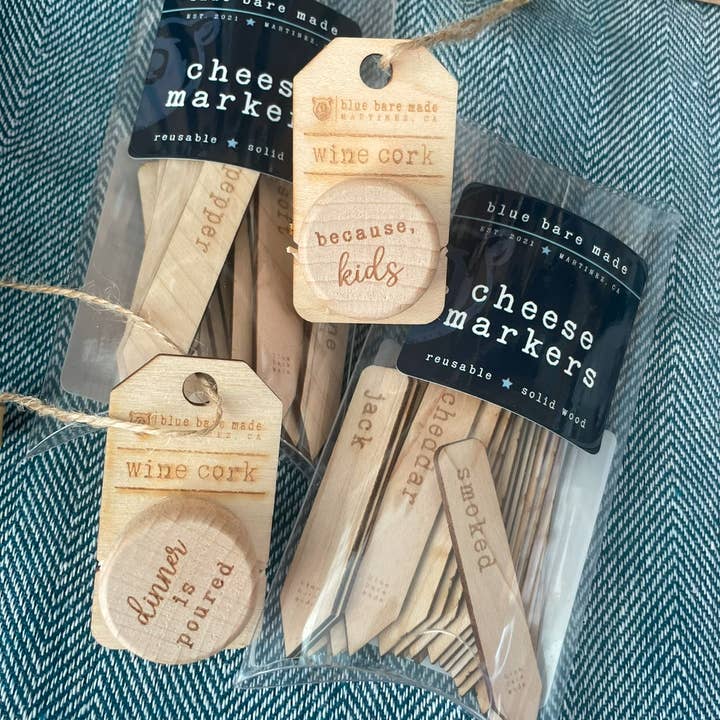 Blue Bare Made, LLC - Wholesale Cheese Board - Wooden Cheese Marker Set