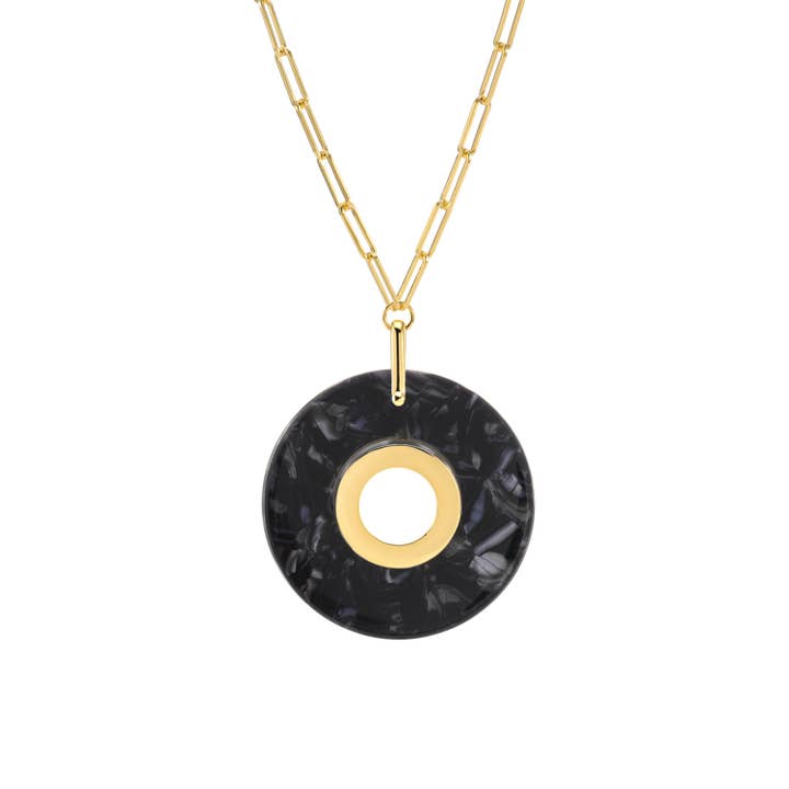 Collar de plata dorada y colgante redondo de acetato @706 para venta al por mayor de ORUS BIJOUX