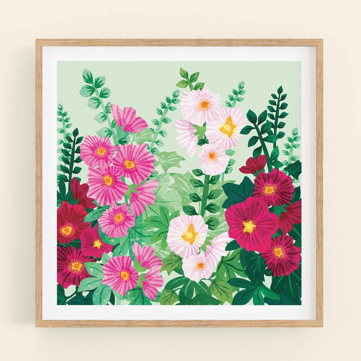Hollyhocks Floral Art Print for wholesale by Astrid Weguelin Illustration