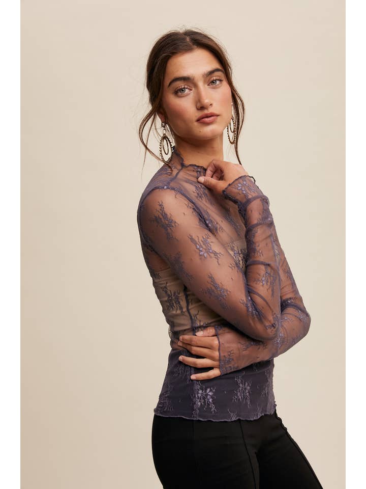 Listicle - Wholesale Blouse - Women's - Sheer Lace Long-Sleeve Top76