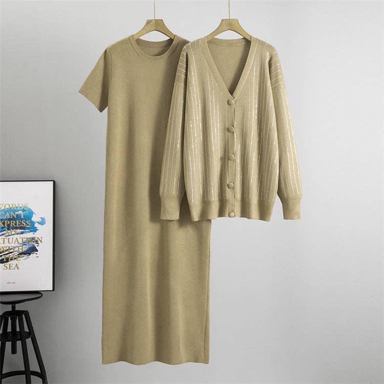 Marayn - Vente Robe – femme - Ensemble robe en maille avec cardigan et strass chic pour femmes6