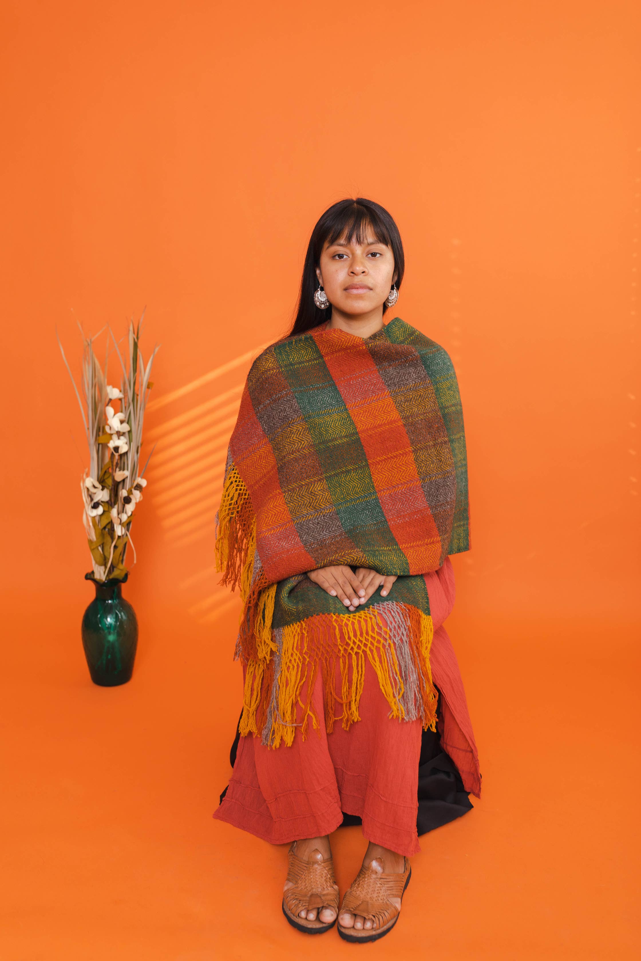 The Zapotec Weavers – wholesale Wrap – Women's – Zapotec Wool Rebozo/Shawl, Plaid Naturally Hand Dyed1
