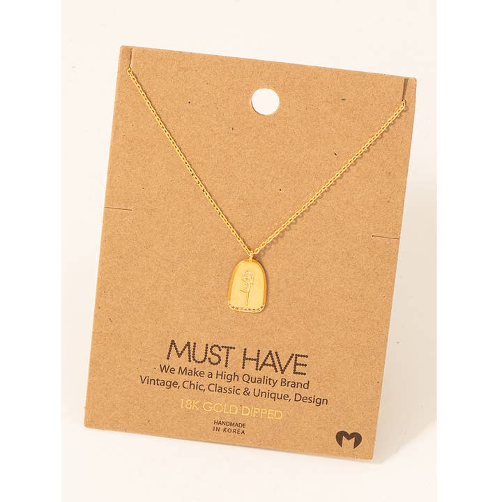 Gold Dipped Rose Engraved Pendant Necklace for wholesale by Fame Accessories