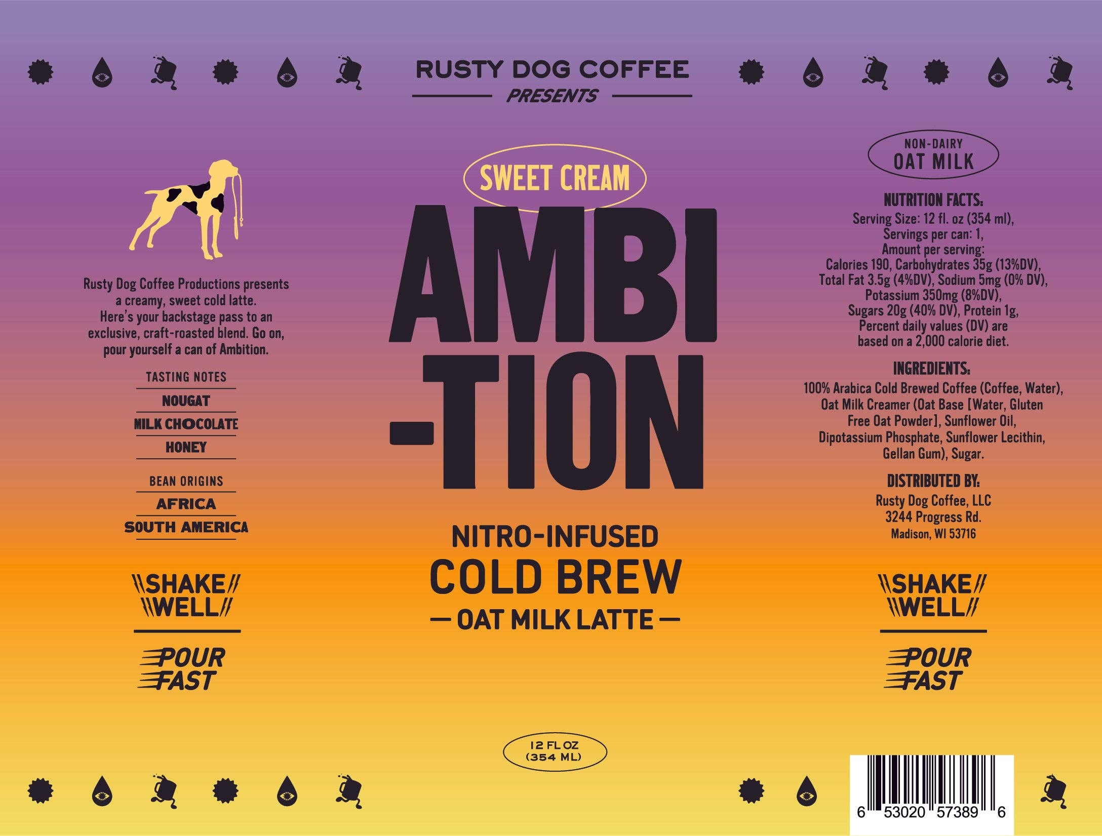 Rusty Dog Coffee - Wholesale Iced Coffee/Cold Brew - Wholesale - Ambition Nitro Canned Oat Milk Sweet Cream Latte - 24pk case2