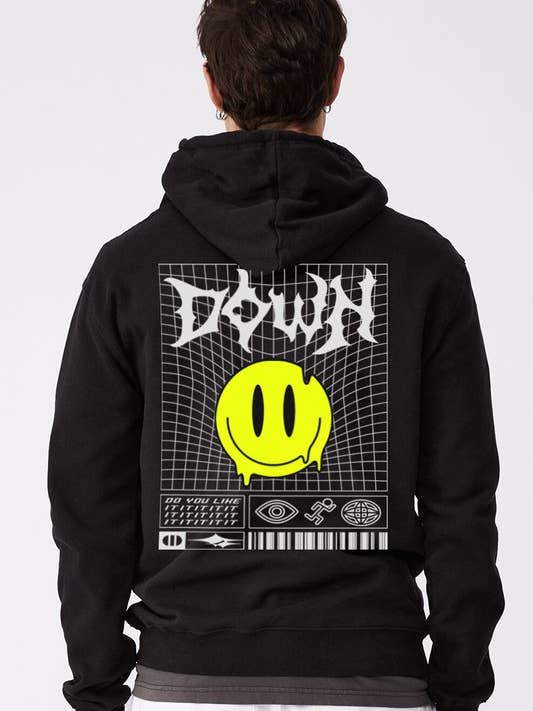 DC5221 Down Grid Smiley Frt and Bck Hoodie for wholesale by DOTCOM