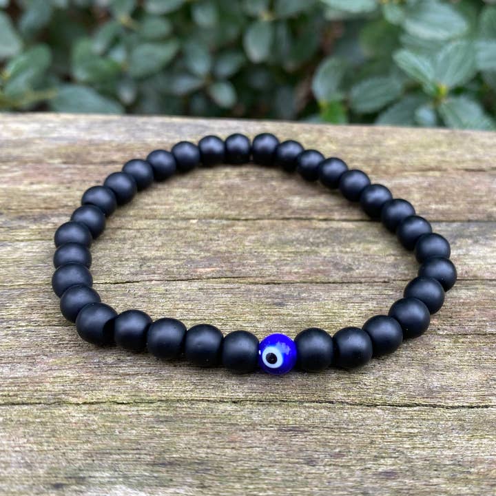 Natuurlijke agaat en Nazar Boncuk Turkish Eye Lithotherapie elastische armband voor wholesale door Boutique Bohème