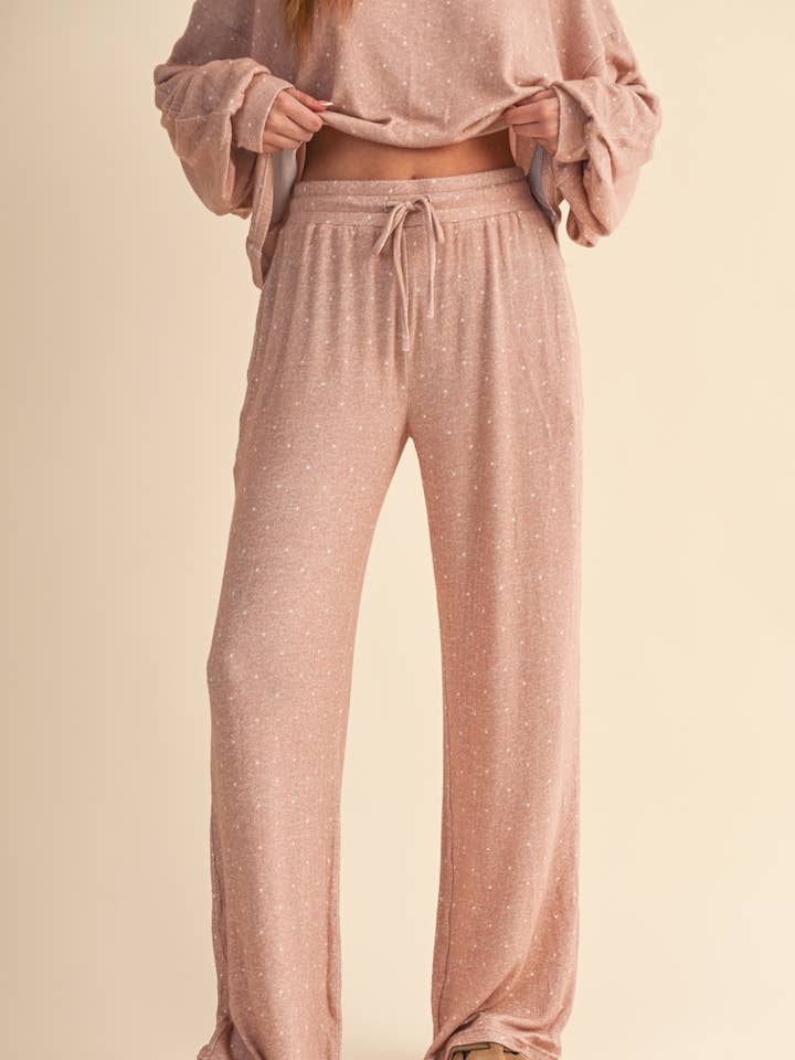 Polka Dot Print Soft Brushed Hacci Wide Leg Pants for wholesale by KIMBERLY C