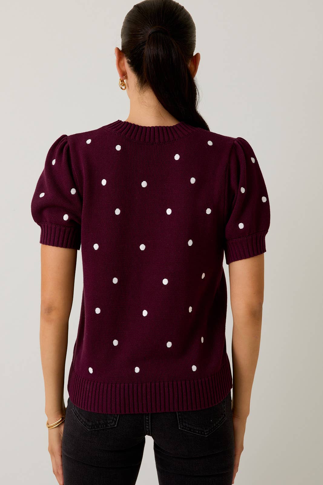 Sunday Edition - Wholesale Knit Sweater - Women's - ROUND NECK PUFF SHORT SLEEVE "POLKA DOT" EMBROIDERED SWEATER51