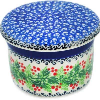 Polmedia Polish Pottery - Wholesale Butter Dish - French Butter Dish 4" Blooming Rowan Theme