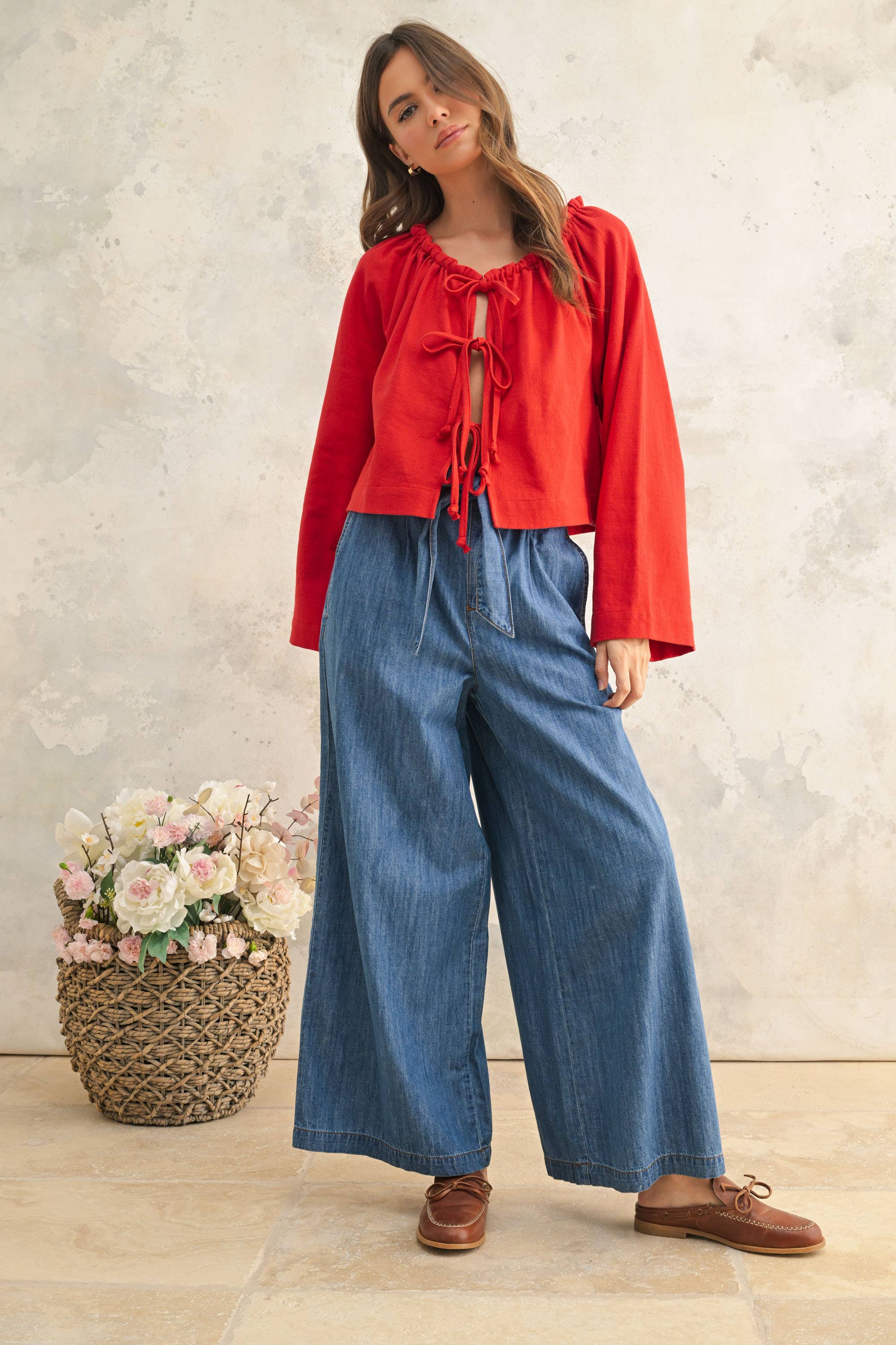 MIOU MUSE – Großhandel Strickjacke – Damen – Leinenmischung Cardigan mit Bindeband vorne17