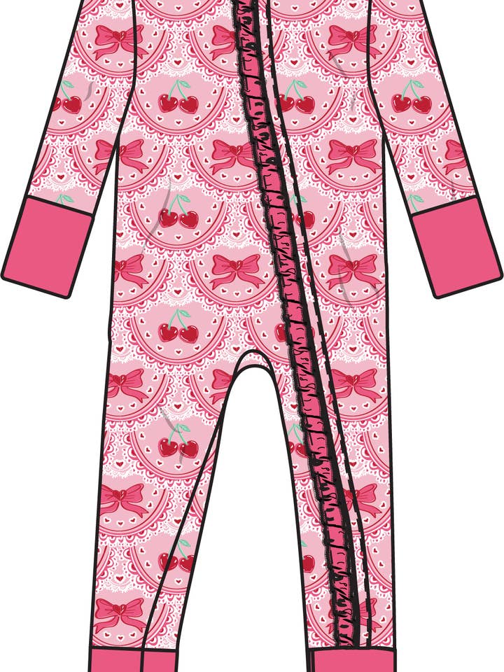 SoftSnooze™ Baby Girls Bamboo Viscose Love You Cherry Much Convertible Ruffle One Piece Footie Pajama
for wholesale by RuffleButts + RuggedButts