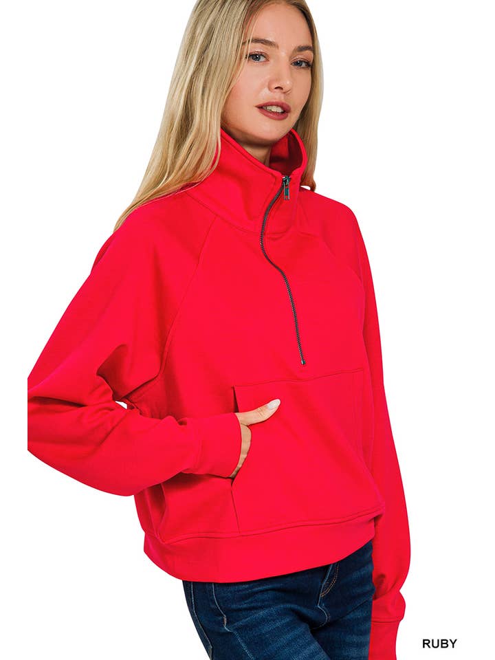 42POPS - Wholesale Sweatshirt - Women's - ._ 1022 Scuba Half Zip Pullover With Kangaroo Pocket SI-289521