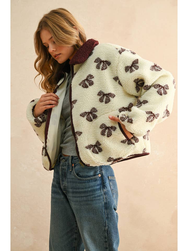 RED BEAN J5374 BOW PATTERN SHERPA JACKET for wholesale on Faire1